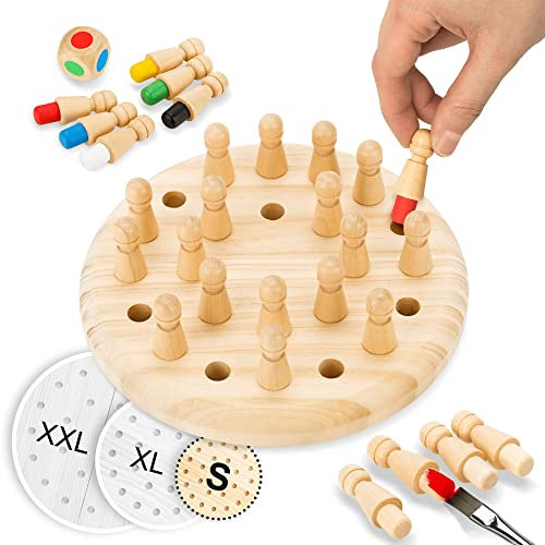 Toyfel Memory Schach ø18 cm Magnus Gedächtnisspiel aus Holz & Stoffbeutel Montessori Denkspiel für Erwachsene & Kinder Fördert Motorik & Logik Memory Spiel Robustes Gedächtnis Schach Outdoor Spiel