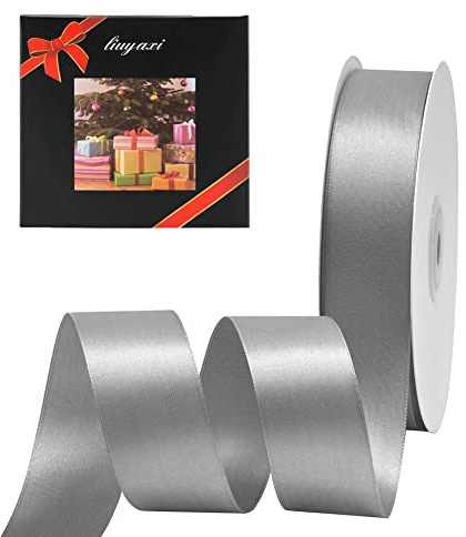 Solid Color Double Faced Silver Satin Ribbon 1 X 50 Yards, Ribbons Perfect for Crafts, Wedding Decor, Bow Making, Sewing, Gift Package Wrapping and More