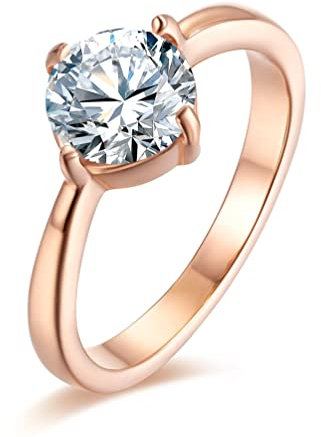 Banemi Damenring Nickelfrei, Ringe Edelstahl Spiegelbild Roségold Jahrestagsringe für Sie Größe 62 (19.7)