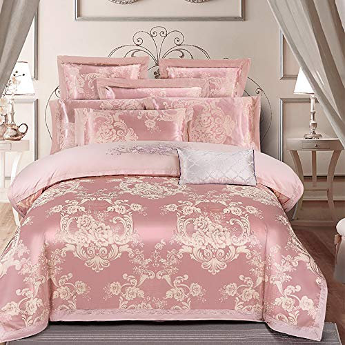 CAZARU Seidenbettwäsche-Set King Size Luxus, Bettbezüge King Size Betten Rot, Bettwäsche-Set King Size Doppelbett-Bettbezüge Set Seide Baumwolle Luxus Satin Jacquard Doppelbett Twin Silber 4-TLG