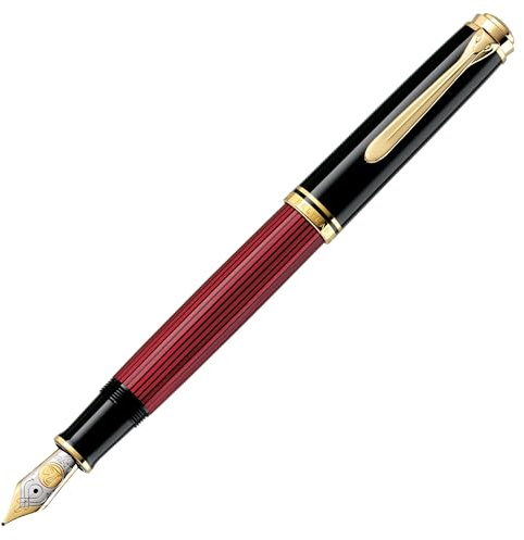 Pelikan Füllhalter Souverän 800, Schwarz-Rot, Feder EF (extra-fein), hochwertiger Kolbenfüller im Geschenk-Etui, 816601