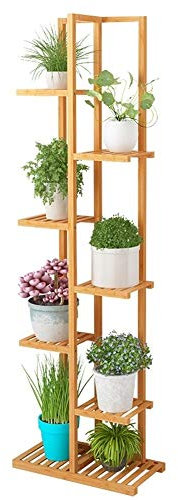 Blumenständer Bambus-Blumenständer mit 7 Ebenen Freistehender Pflanzenständer für den Innen- und Außenbereich, Blumenständer in 3 Farben (Color : White)
