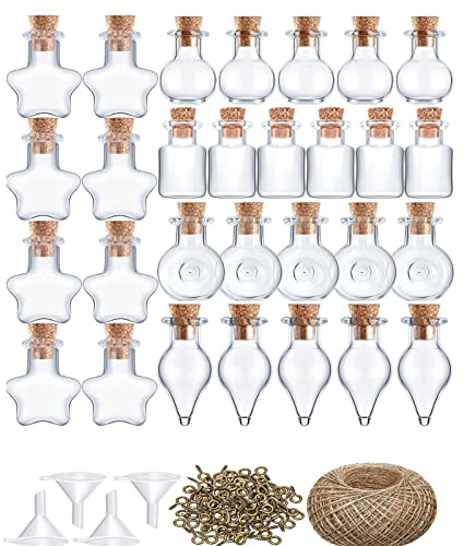 Bouteilles en verre avec bouchon en liège | Petite bocaux en verre avec bouchon en liège | Bouteilles souhaits avec vis, entonnoirs et petites bouteilles artisanales