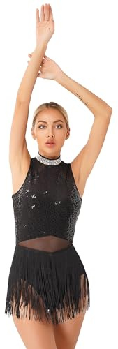 TTAO Damen Pailletten Tanz-Body Ballettbody Ärmellos Glitzer Gymnastikbody Ballett Trikot Leotard Latein Overalls Turnanzug Ballettanzug