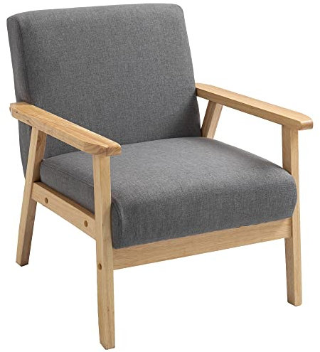 HOMCOM Loungesessel mit Armlehnen, Esszimmerstuhl, Relaxsessel in Leinenoptik, Polstersessel für Wohnzimmer, Schlafzimmer, Massivholzrahmen, 64 x 70 x 72 cm, Grau