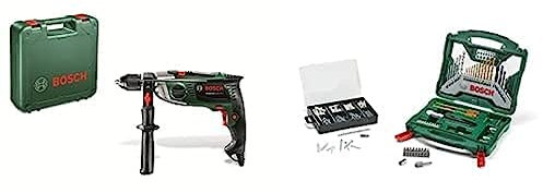 Bosch Schlagbohrmaschine AdvancedImpact 900 (Zusatzhandgriff, Tiefenanschlag, Koffer, 900 Watt) + Zubehörset X-Line 50Ti plus 173-teiliges Fixier-Set (für Metall, Stein, Holz, Zubehör Bohrmaschine)