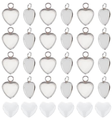 UNICRAFTALE 50 Sets Herz Cabochon Anhänger 304 Edelstahl Rohlinge Mit Glas Cabochons Lünetten Tablett Charms Für Foto Basteln Schmuckherstellung