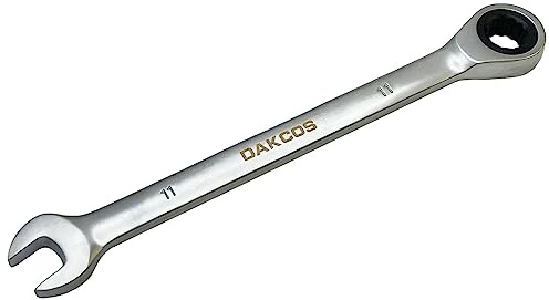 DAKCOS Llave combinada de carraca 11mm Llave fija con trinquete en Cr-V | con acabado cromado mate