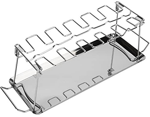 Hähnchenschenkel Halter, Hähnchenkeulenhalter aus Edelstahl mit Auffangschale für 12 Keulen, für Smoker Grill Oder Backofen, Spülmaschinengeeignet