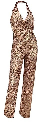Lazzboy Hosenanzug Damen Festlich Elegant Anzug Sommer Overall Dame Ärmellose Neckholder Pailletten Hosen Frauen Strampler Hochzeit Jumpsuit Ärmellos V-Ausschnitt Party