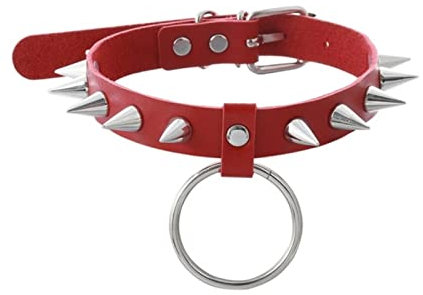 WSZJLN Cooles Punk-Halsband aus schwarzem Kunstleder mit Gothic-Accessoires-Rot