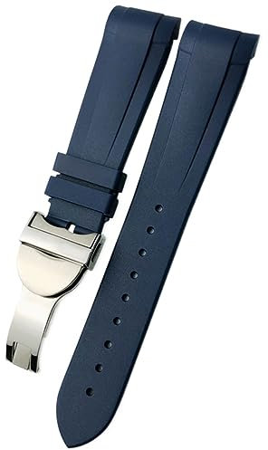 SOMKB 22mm Gummi Silikon Gebogene Ende Uhr Band Wasserdicht Speziell Für Tudor Black Bay Pelagos Faltschließe Uhr Armbänder Strap, 22 mm, Achat