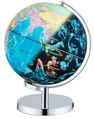 COSTWAY Mappamondo Illuminato 3 in 1 di 29 cm con Supporto, Mappamondo Educativo con 88 Costellazioni, Decorazione da Tavolo con Luce Notturna per Casa, Scuola, Ufficio