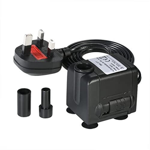 450L/H 6W Submersible for Aquarium Table Fountains Pond Water Gardens and Hydroponic Systems with 2 Nozzles AC220-240V