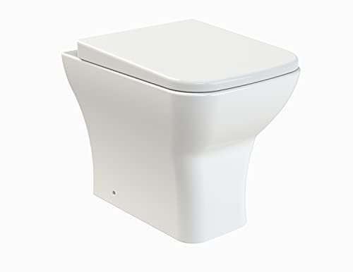 Balterley Square Back to Wall Toilet Pan & Soft Close Seat, Rimless Back to Wall Toilet Unit, Space Saving Toilets for Bathroom, BTW Toilets for Bathrooms - 365mm x 500mm x 410mm (White)