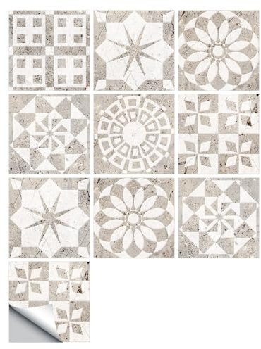 Gambo Credence Adhesive Pour Cuisine Modèle Beige Autocollants Marocains, Stickers Carrelage, Décoration Murale Adhésive En Pvc Imperméable Carreaux De Ciment Pour Mur Meubles(10 Pcs, 15×15Cm)