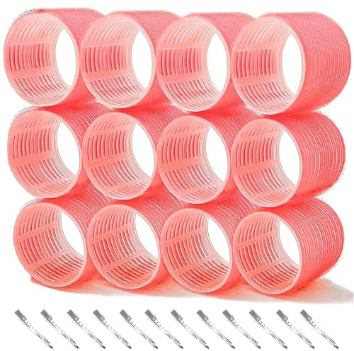 Lockenwickler locken Set 24 Stücke, Große Locken Curlers Ohne Hitze Selbsthaftend Haftwickler, Groß Hitzefreie Haarwickler Hair Rollers mit 12 Stücke Entenschnabelclips für lange mittlere kleine Haar