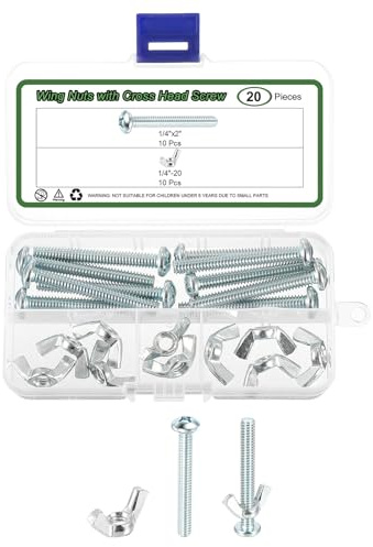 sourcing map Juego de 10 pernos de tornillo con tuerca de ala, acero al carbono de 1/4 a 20 tuercas de mariposa de apriete manual con tornillo de cabeza cruzada de 1/4 x 2 pulgadas para maquinaria