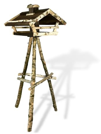 GARTENETAGE Vogelhaus Birke mit Holzdach/Vogelhaus mit Ständer wetterfest und stabil/Vogelfutterhaus mit Ständer/Robustes Vogelhäuschen für Ihren Garten