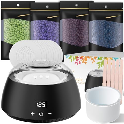 CITHOT Waxing Set, LCD-Display, Silikonschale, Wachswärmer Wachs Haarentfernung mit 400g Waxing Perlen, 20 Holzspateln, 10 Papierringe zu Hause(Schwarz)