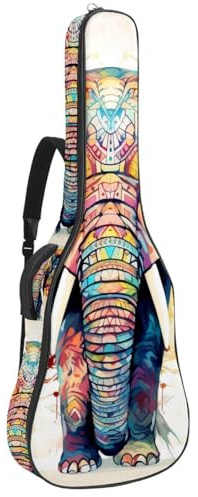 Tasche für Akustikgitarre, 101,6 cm, 101,6 cm, wasserdicht, mit Schutzschicht, mehrere Taschen, bunter Elefant, mehrfarbig, 42.9x16.9x4.7 in, Gitarrentasche