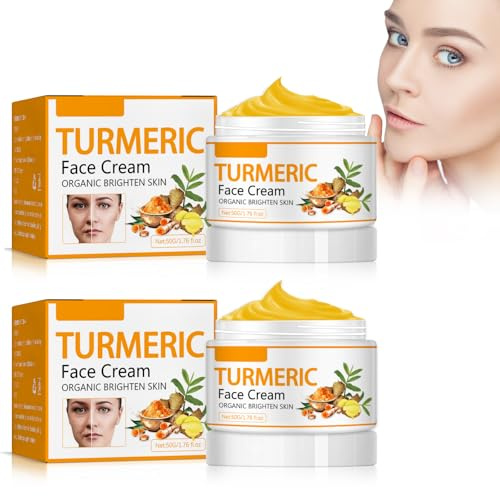 Turmeric Cream Kurkuma Gesichtscreme, natürliche Kurkuma aufhellende Gesichtsfeuchtigkeitscreme, Anti-Aging Gesichtscreme zur Entfernung von dunklen Flecken und für einen ebenmäßigen Teint, 2 Stück