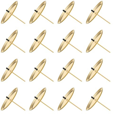 Dulov 16 Stück Adventskranz Kerzenhalter, Metall Kerzenständer, 8 cm / 3.15 Zoll Kerzenteller Kerzenstecker mit Dorn, Gold Adventskerzenhalter für Advent Weihnachten Tisch Deko