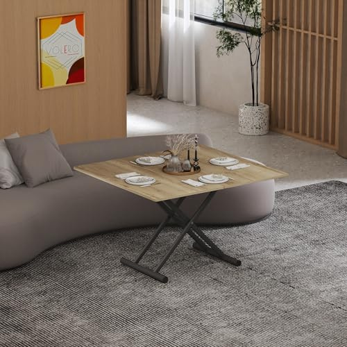 VOLERO' Wandelbarer platzsparender Tisch; höhenverstellbarer ;Modell Ulisse Medium, Lift-Tisch ;Verstellbarer wohnzimmertish (Eiche)