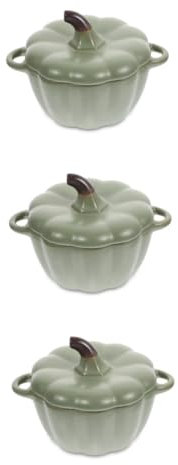 SHOWERORO 3 Pz Ciotole Di Zucca zuppiera ciotole per zuppa ciotola decorativa stoviglie da cucina ciotola di zucca vapore stufato di zucca pentola per stufato in ceramica Green