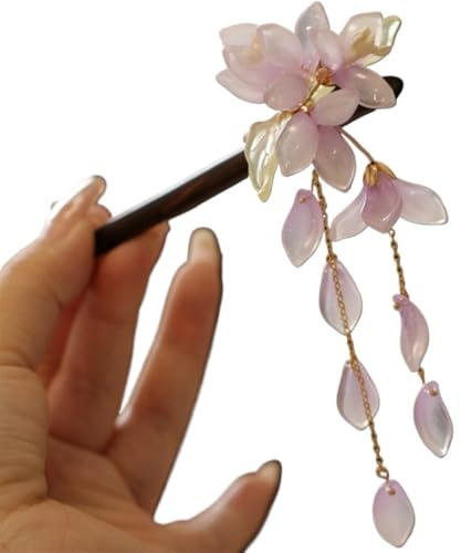 Holz-Haarspangen, Gabeln, violette Blume, Haarnadeln, Anhänger, Kopfschmuck, Essstäbchen, Haarnadeln für Frauen