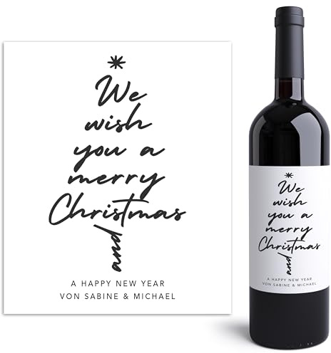 Flaschenetiketten Weihnachten Merry Christmas Weinetiketten personalisiert Geschenk Kleinigkeit Wein Etiketten selbstklebend 2 Stück | 10x12 cm