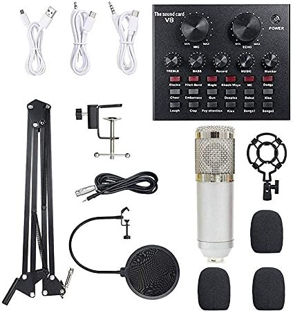 XRPOUXMTE Multi-Functional Live Sound Card and Microphone Kit Suspension Transmission Recording Condenser Microphone Set Vocal Microphones