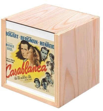Fabulous Holzbox Box – Altes italienisches Filmplakat Casablanca Retro Poster Kino Vintage 2 (10 x 10 x 10 cm)