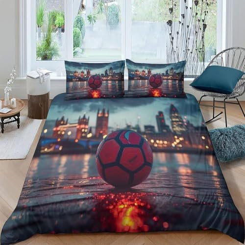 Housse De Couette 200X200 Cm 3D Football Parure De Lit Et Fermeture Éclair Linge De Lit Et Oreillers Adulte Couvre Lit Enfant Souple Microfibre Dessus De Lit - Anti-Allergie, Entretien Fa-48831478477