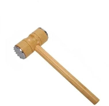 Unibos |Aluminium & Wooden Double Sided Stainless Steel Teeth Meat Tenderiser Mallet Hammer for Home & Restaurant Kitchen Tool Heavy Duty Comfortable Grip Used for Meat, Beef & Chicken (‎Wooden)