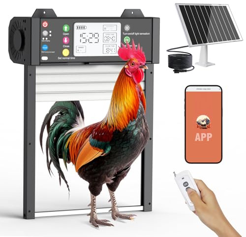 Richday Automatische Hühnerklappe Solar, TUYA APP Fernsteuerung, Echtzeit-Status, WLAN Automatische Wiederverbindung, Intelligenter Einklemmschutz Hühnerklappe mit Lichtsensor, Timing, LCD-Bildschirm