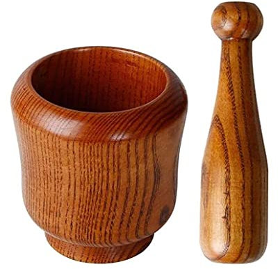 BESTHAHA Mortero y Maja de Madera Maciza, Prensa de ajo, trituradora de Jengibre, Juego de molienda de Especias, picadora de ajo, machacador, Herramienta de Cocina