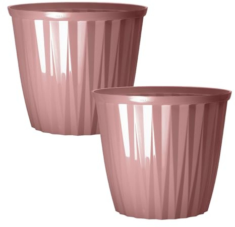 Round Plastic Pink Plant Pot 30cm,12inch Glossy Effect 11L Garden Indoor Outdoor Planter Cover Drainage Holes, Weather, Frost Proof (2)