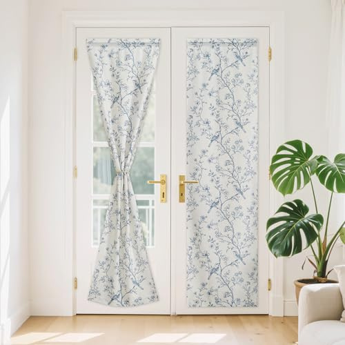 PONY DANCE Tende a Vetro per Finestra Moderne con Tasca Tende con Effetto Lino per Interni a Vetro Finestra Curtains con Motivo Stampato 2 Pezzi 60x240 CM, Crema