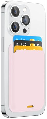 ZoyiNsgu Phone Card Holder, Premium Leather Wallet Stick on, Adhesive Credit Card Holder for Case, Sticky Wallet for Back of Cover, Android Cell Phone, iPhone, Fit 4 Cards, Light Pink