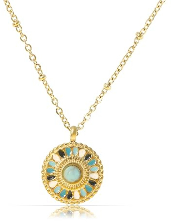 Made by Nami Collar Mandala Mujer Dorado - Colgante Acero Inoxidable Bohemio Espiritual