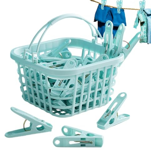 Clothes Pins Laundry - Small Clothes Pins, Small Clothes Pins | Small Household Clothes Line Wind Protection Pins, 30 Windproof Household Laundry Pin Clips with Basket and Small Clothes Pegs for So