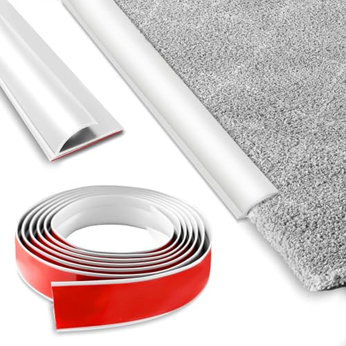 Selbstklebende Randleiste für Teppiche,5m PVC Übergangsleiste Boden,Übergangsleiste von Teppich zu Holzboden,Selbstklebend Fußmatten Randleiste für Türkanten,Teppiche,Treppen(Weiß)