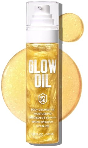 Body Glow Oil, SPF 50 Glitzer Schimmer Sonnenschutzkörperöl Lotion Mit Paillettenmark, Leichtes, Nicht Stapfhaltiges Feuchtigkeitscreme Mit Kokosnuss, 100 Ml
