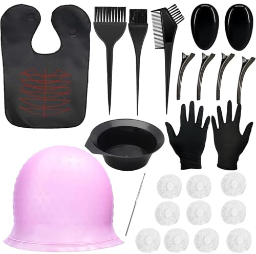 25 Stk Haar Färben Set, Haare Färben Zubehör, Haarfärbepinsel Set | Haar Färben Färbung Tool mit Haarfärbe Kappen, Haartönungsschale, Bürstenkamm, Haarfärbeschürze, Haarnadeln, Handschuhe