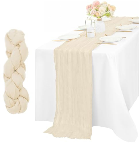 Sikweny Musselin Stoff Waschbar Käsetuch Tischläufer 300 X 90CM (Beige) | Musselin Tischläufer Hochzeit Dünn Verbrühungssicher für Tischdekoration Hochzeiten Geburtstagsfeiern Geschäftsessen