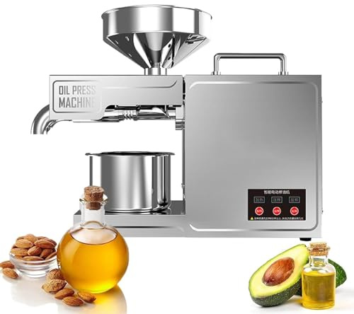 Oil Press Machine, Home Commercial Automatic Oil Press, Steel Stainless Electric Cold & Hot Press Oil Expeller for Sesame Coconut Soybean Sunflower Seeds Walnuts