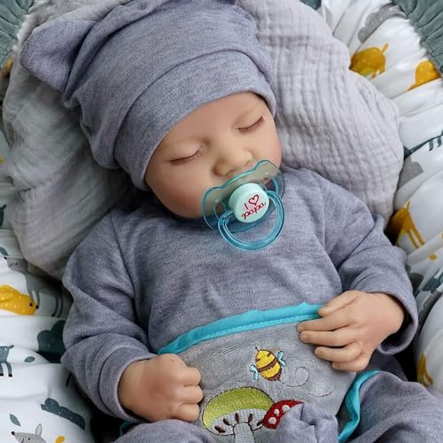 AIBAOLIAN Bambole Reborn in Silicone Morbido 17 Pollici 48cm Realistica Bambole Che Sembra Vera Maschio Neonato con Gli Occhi Chiusi Bambino Ragazzo