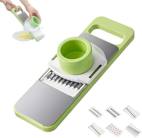 6-in-1 Vegetable Slicer, Multi-Purpose Kitchen Tool with Stainless Steel Blades for Slicing, Shredding, Julienne, Waffle Cuts, and More