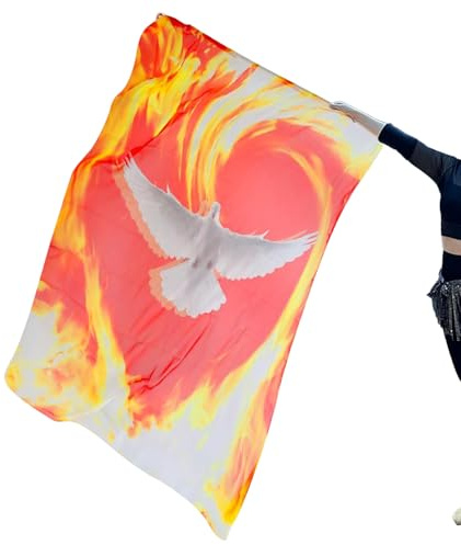 Anbetung Flaggen - Weißer Vogel Feuer Anbetung Lob Tanzflaggen, Chiffon Bühnenrequisiten für Praxiskonzerte Gebet Christliche Anfänger Konferenzen Ereignisse Musiker